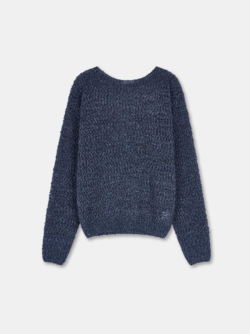 Popcorn Wool Boat-neck Relaxed Fit Pullover [Navy] - ODER - Modalova