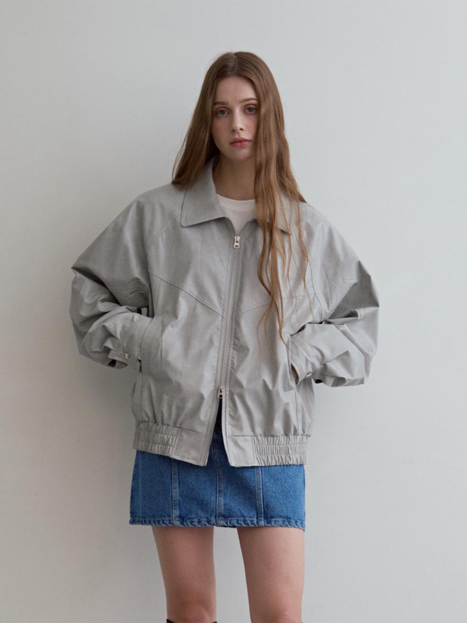 Cutting Line Raglan Leather Blouson [Light Gray] - ODER - Modalova