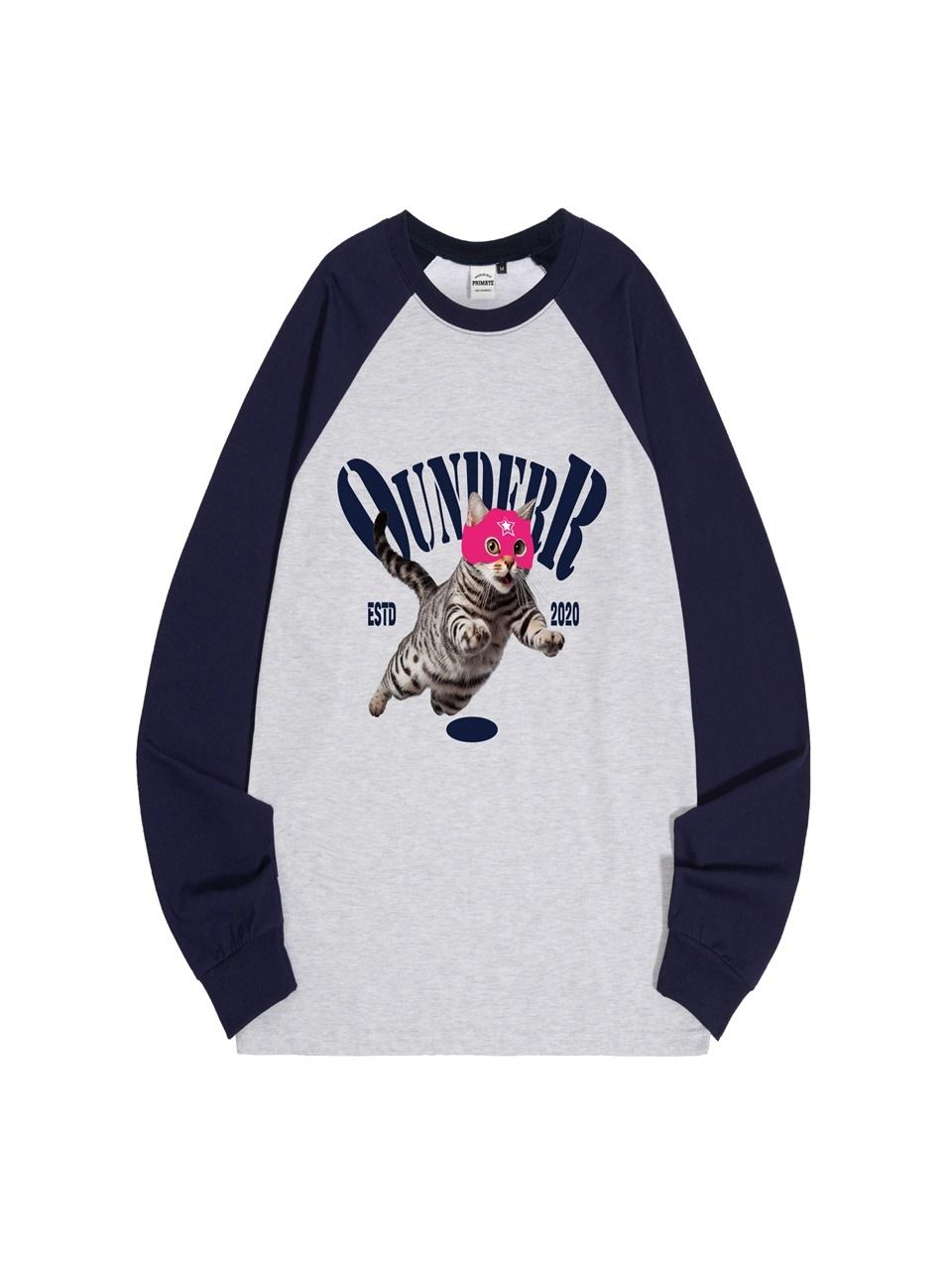 Jumping Cat Raglan Overfit Long Sleeve [Navy] - OUNDERR - Modalova