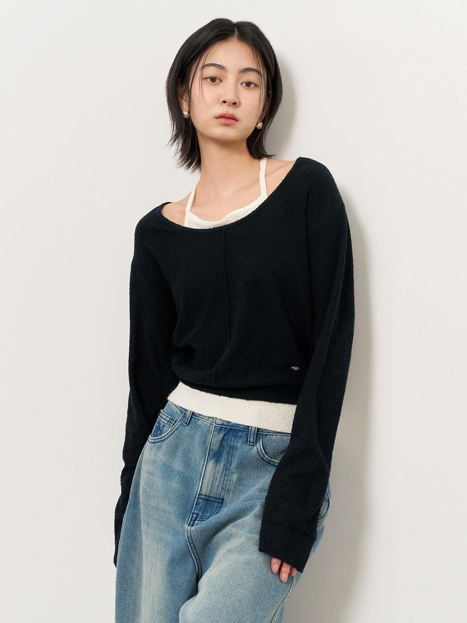 Boucl Layered Pullover Sweater [BLACK] (WBE1L05519) - GENERAL IDEA - Modalova