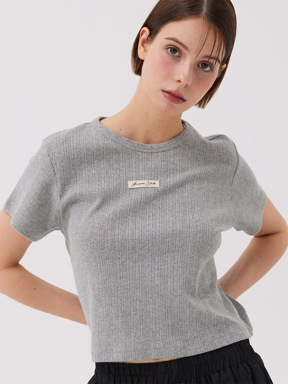 Point Label Jacquard Top [Melange Grey] - Awesomestudio - Modalova